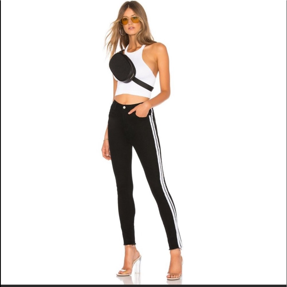REVOLVE by the way. Leona Stripe Side Denim in Black & White - Size 27
